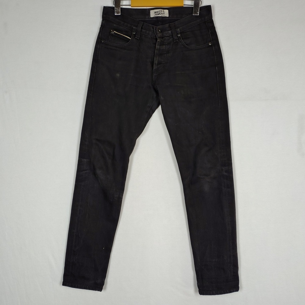 Naked & Famous Denim Mens Black Slim Tapered Jeans Button Fly Size 31 Waist